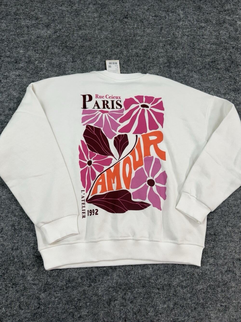 Costes Paris Sweater Women 2XL White Shirt XXL Rue Ceieux Sweatshirt Floral N18